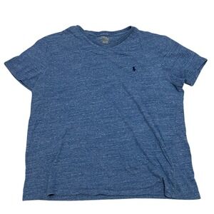 Polo Ralph Lauren Men's Large V-Neck T-Shirt Blue Heather Cotton Pony Logo